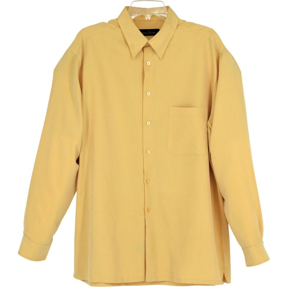 Bugatchi Uomo Mens Large Yellow Button Down Shirt Modal Blend Resort Camp Casual